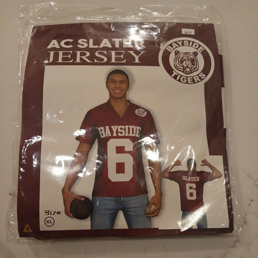 Adult Saved By The Bell AC Slater #6 Bayside Tigers Costume Football Jersey XL
